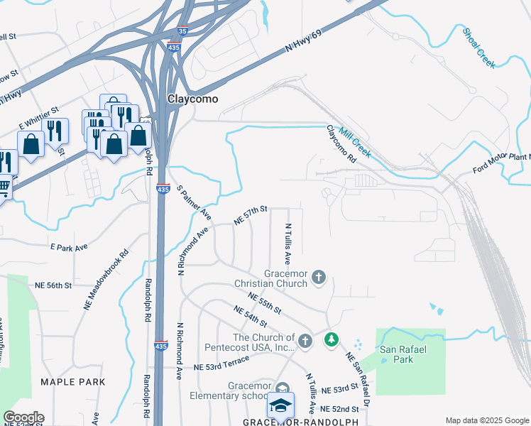 map of restaurants, bars, coffee shops, grocery stores, and more near 5664 North Potter Avenue in Kansas City