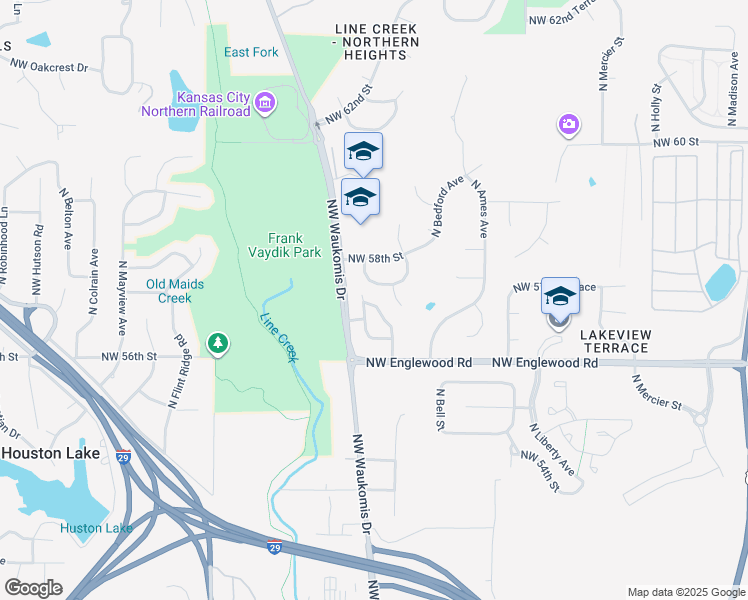 map of restaurants, bars, coffee shops, grocery stores, and more near 5687 North Harden Avenue in Kansas City