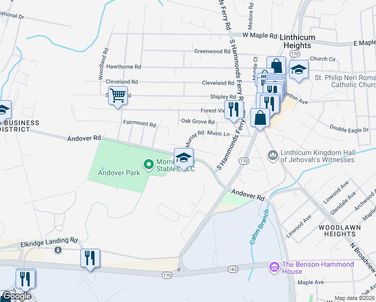 map of restaurants, bars, coffee shops, grocery stores, and more near 421 Applegate Court in Linthicum Heights