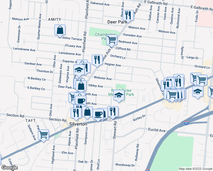 map of restaurants, bars, coffee shops, grocery stores, and more near 4238 Sibley Avenue in Silverton