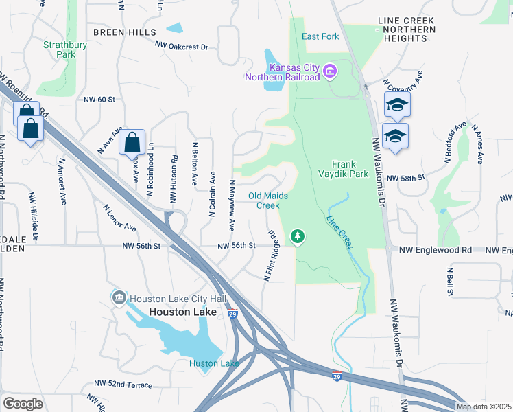 map of restaurants, bars, coffee shops, grocery stores, and more near 3021 Northwest 57 Street in Kansas City