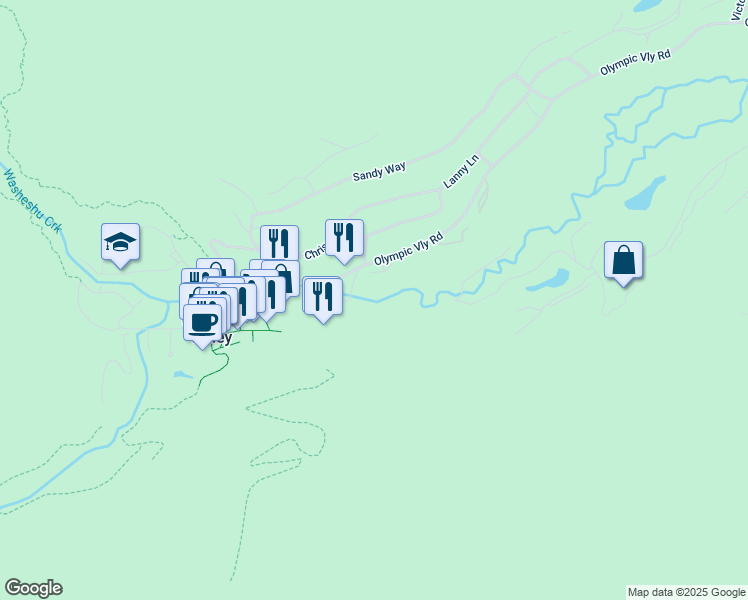 map of restaurants, bars, coffee shops, grocery stores, and more near 1621 Squaw Valley Road in Alpine Meadows