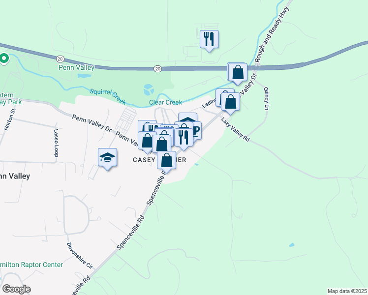 map of restaurants, bars, coffee shops, grocery stores, and more near 17410 Penn Valley Drive in Penn Valley