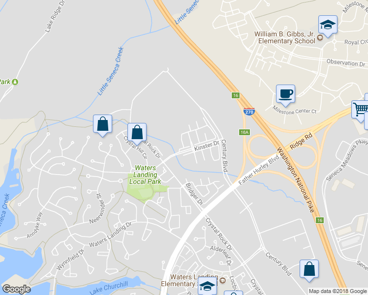 map of restaurants, bars, coffee shops, grocery stores, and more near 13000 Rosebay Drive in Germantown