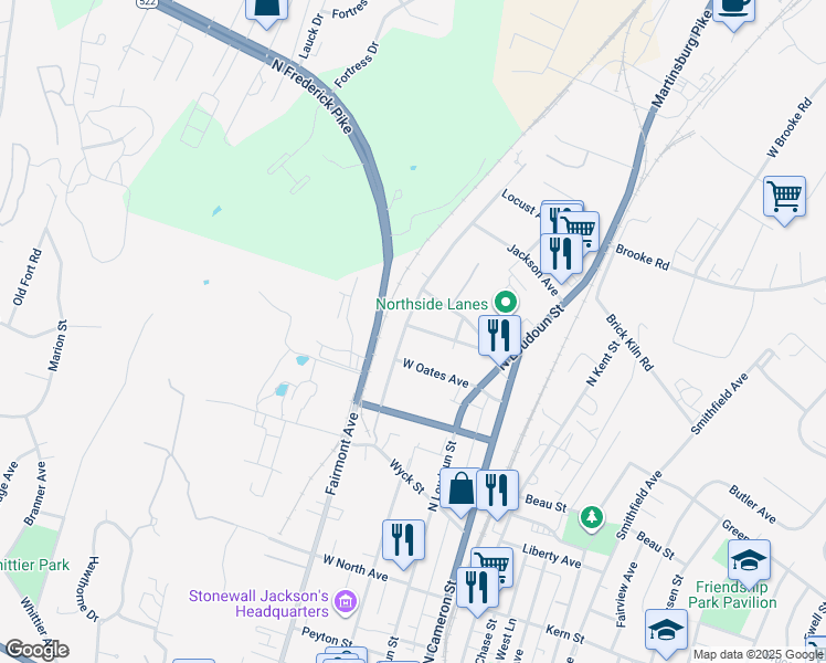 map of restaurants, bars, coffee shops, grocery stores, and more near 133 Morningside Drive in Winchester