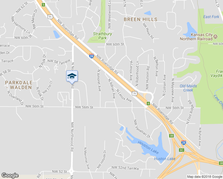 map of restaurants, bars, coffee shops, grocery stores, and more near 5700 North Adrian Avenue in Kansas City