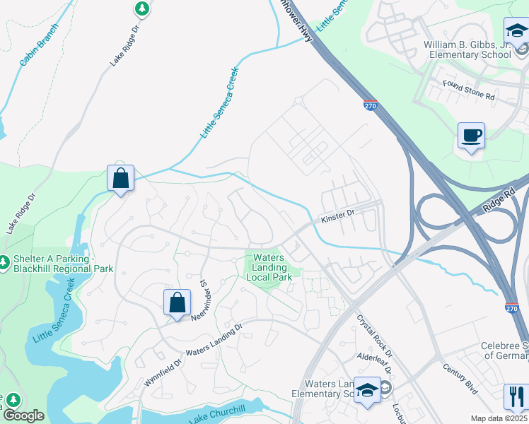 map of restaurants, bars, coffee shops, grocery stores, and more near 20711 Crystal Hill Circle in Germantown