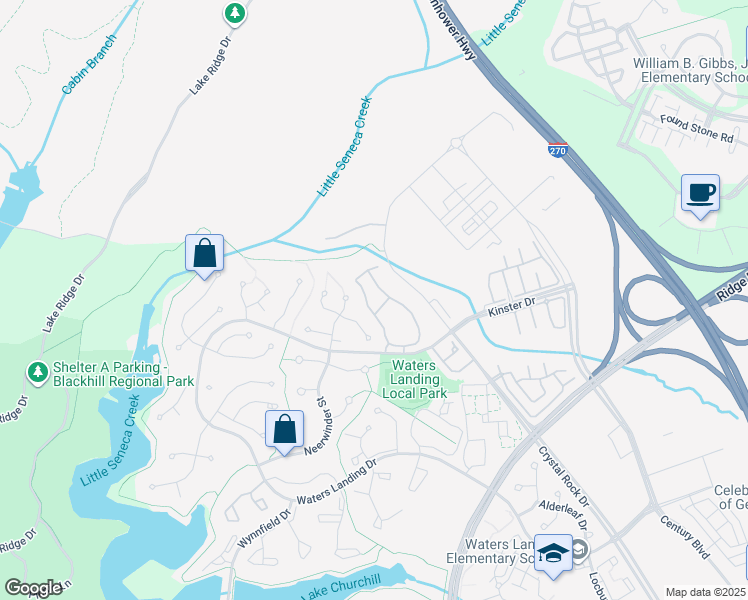 map of restaurants, bars, coffee shops, grocery stores, and more near 20732 Crystal Hill Circle in Germantown