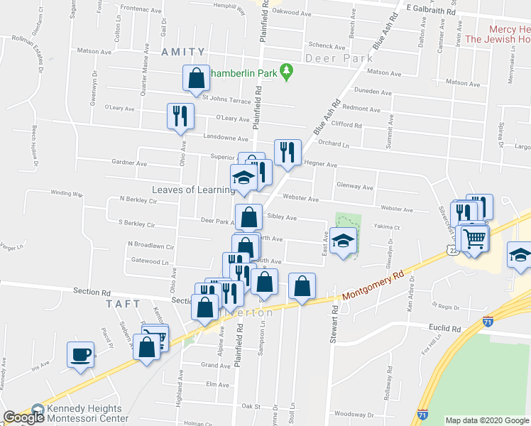 map of restaurants, bars, coffee shops, grocery stores, and more near 7100 Blue Ash Road in Cincinnati