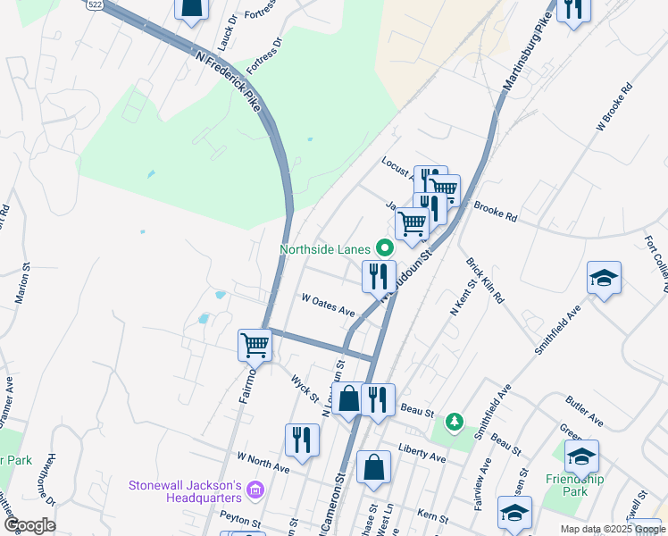 map of restaurants, bars, coffee shops, grocery stores, and more near 106 Morningside Dr in Winchester