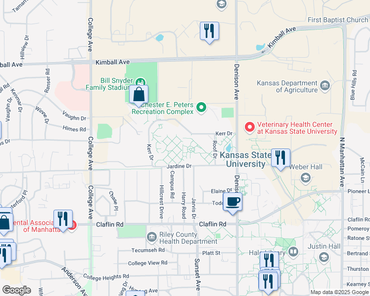 map of restaurants, bars, coffee shops, grocery stores, and more near 2016 Tunstall Circle in Manhattan