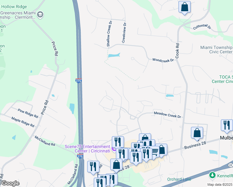 map of restaurants, bars, coffee shops, grocery stores, and more near 5931 Castlewood Crossing in Milford