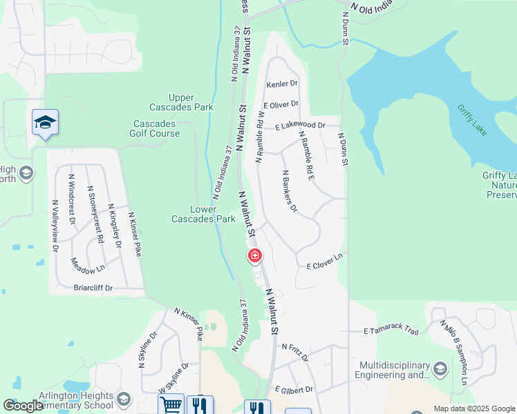 map of restaurants, bars, coffee shops, grocery stores, and more near 2900-2998 N Ramble Rd W in Bloomington