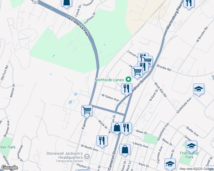 map of restaurants, bars, coffee shops, grocery stores, and more near 122 Morningside Drive in Winchester
