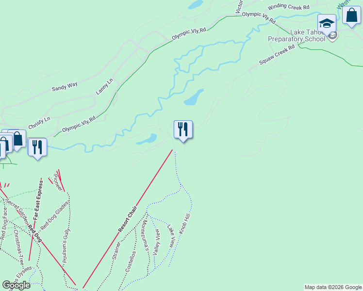 map of restaurants, bars, coffee shops, grocery stores, and more near Unnamed Road in Olympic Valley