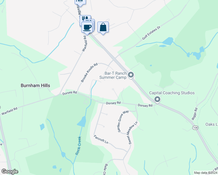 map of restaurants, bars, coffee shops, grocery stores, and more near 6801 Dorsey Road in Laytonsville