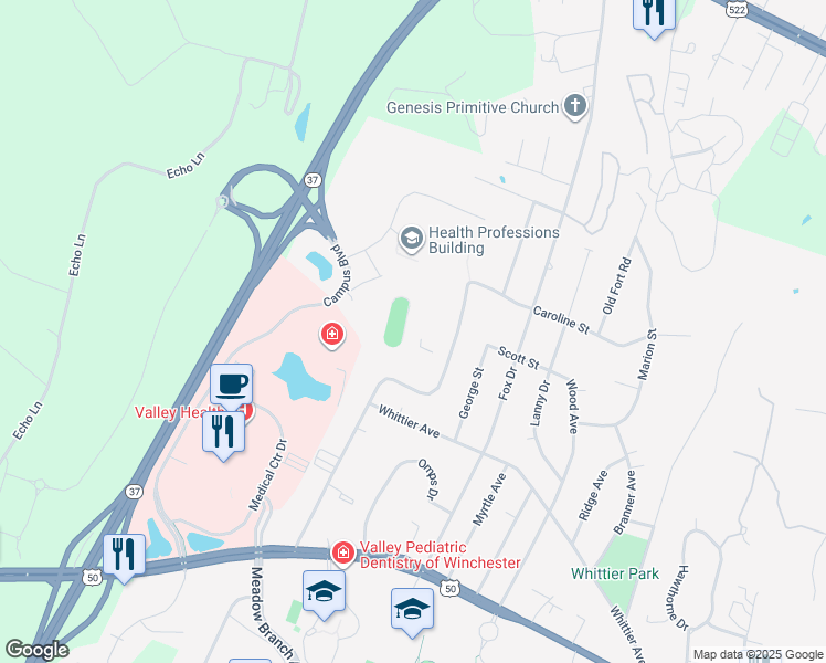 map of restaurants, bars, coffee shops, grocery stores, and more near 441 Linden Drive in Winchester