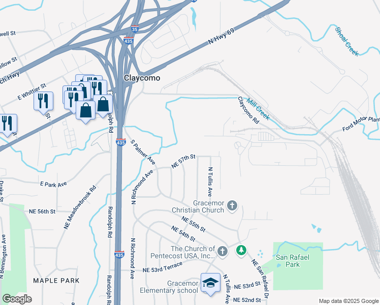 map of restaurants, bars, coffee shops, grocery stores, and more near 5664 North Potter Avenue in Kansas City