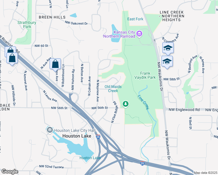 map of restaurants, bars, coffee shops, grocery stores, and more near 3021 Northwest 57 Street in Kansas City