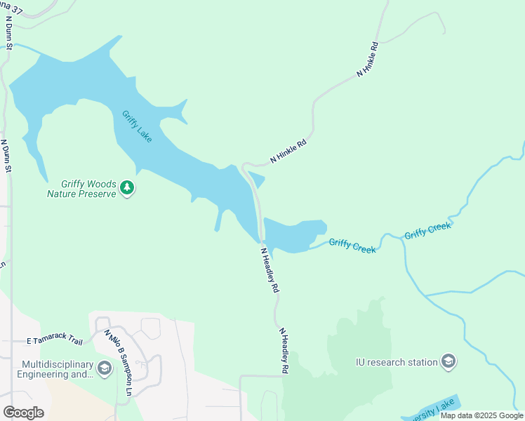 map of restaurants, bars, coffee shops, grocery stores, and more near 3400 North Headley Road in Bloomington