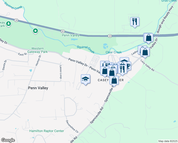 map of restaurants, bars, coffee shops, grocery stores, and more near 10399 Broken Oak Court in Penn Valley