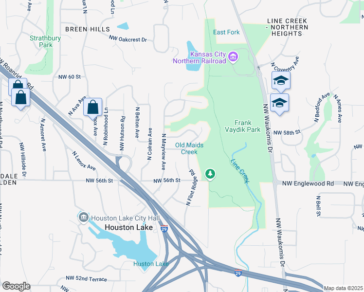 map of restaurants, bars, coffee shops, grocery stores, and more near 3021 Northwest 57 Street in Kansas City