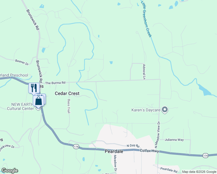 map of restaurants, bars, coffee shops, grocery stores, and more near 13115 The Burma Road in Grass Valley