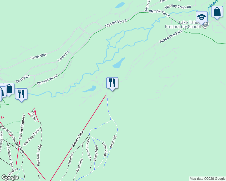 map of restaurants, bars, coffee shops, grocery stores, and more near Unnamed Road in Olympic Valley