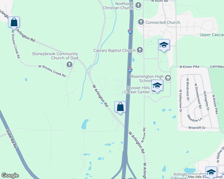 map of restaurants, bars, coffee shops, grocery stores, and more near 3108 North Norwest Woods Lane in Bloomington