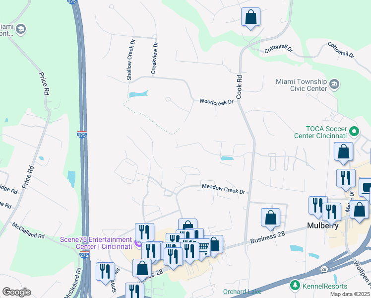 map of restaurants, bars, coffee shops, grocery stores, and more near 6213 Watchcreek Way in Milford