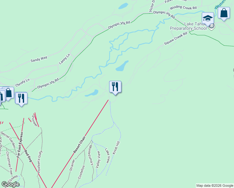 map of restaurants, bars, coffee shops, grocery stores, and more near Unnamed Road in Olympic Valley