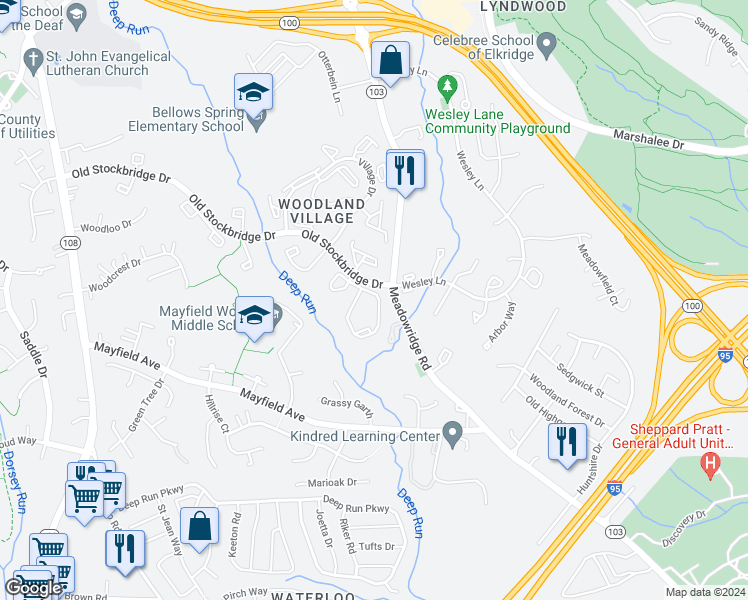 map of restaurants, bars, coffee shops, grocery stores, and more near 7777 Blueberry Hill Lane in Ellicott City