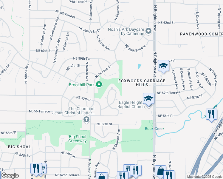 map of restaurants, bars, coffee shops, grocery stores, and more near 8318 North Kensington Avenue in Kansas City