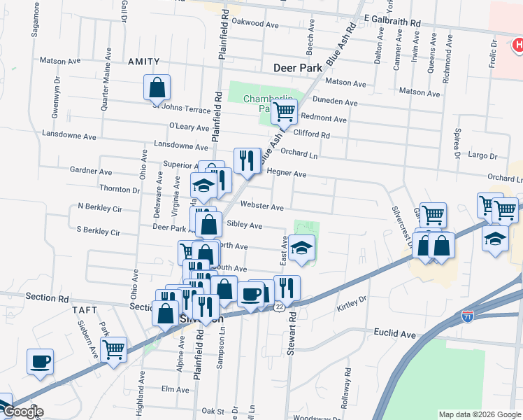 map of restaurants, bars, coffee shops, grocery stores, and more near 4202 Sibley Avenue in Cincinnati