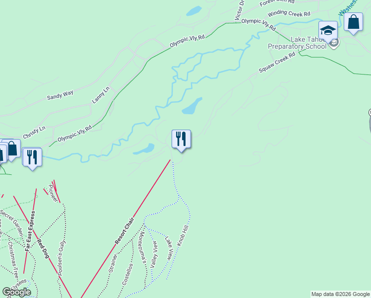 map of restaurants, bars, coffee shops, grocery stores, and more near Unnamed Road in Olympic Valley