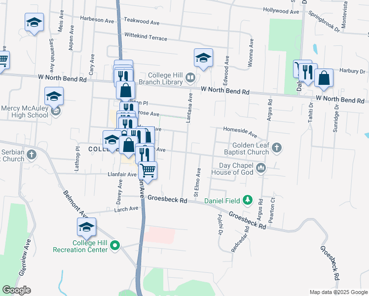 map of restaurants, bars, coffee shops, grocery stores, and more near 1309 Cedar Avenue in Cincinnati