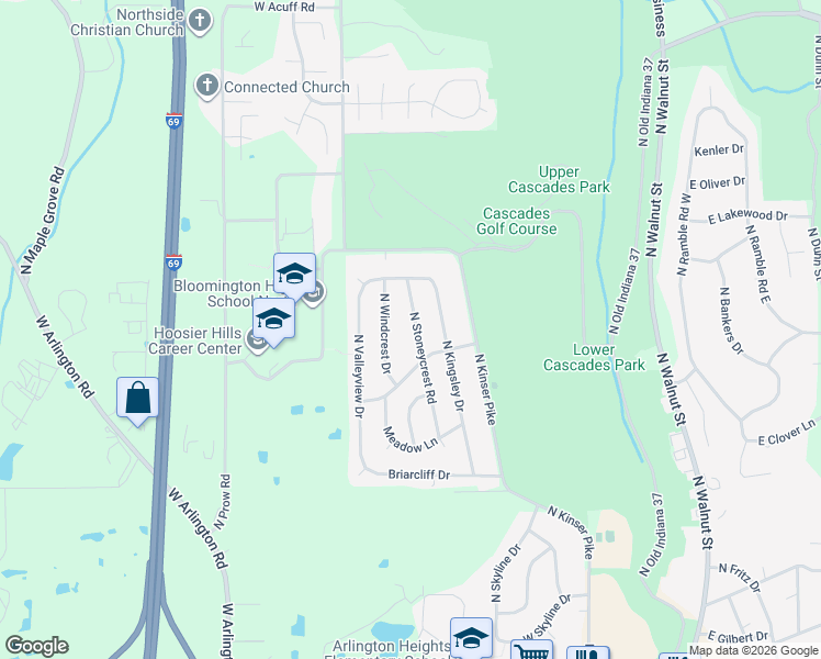 map of restaurants, bars, coffee shops, grocery stores, and more near 922 West Winding Way in Bloomington