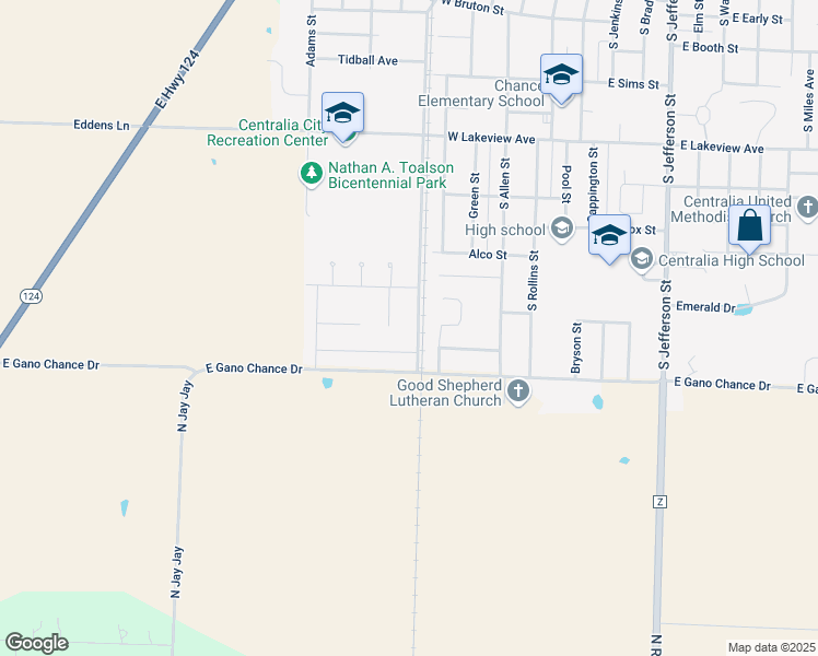 map of restaurants, bars, coffee shops, grocery stores, and more near 319 West Gano Chance Drive in Centralia