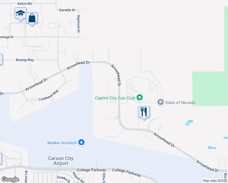 map of restaurants, bars, coffee shops, grocery stores, and more near 3535 Arrowhead Drive in Carson City