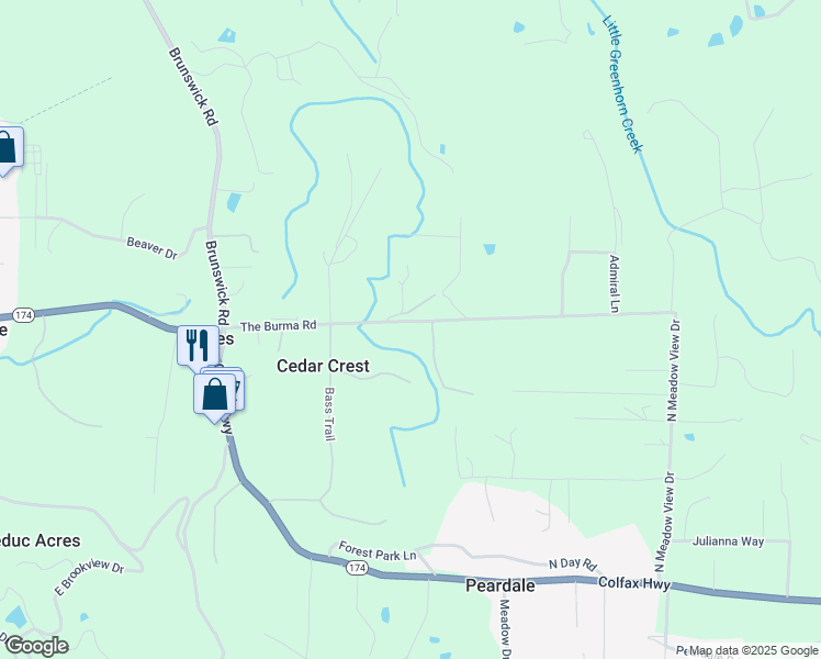 map of restaurants, bars, coffee shops, grocery stores, and more near 12879 The Burma Road in Grass Valley