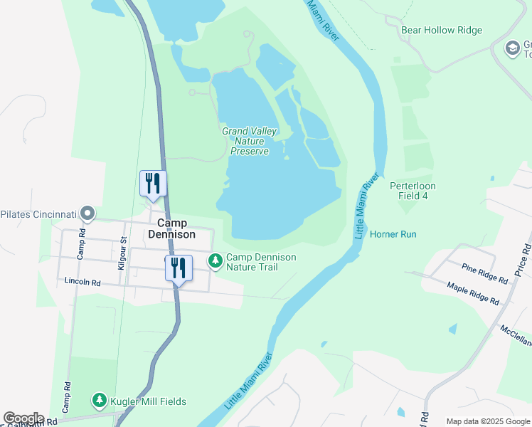 map of restaurants, bars, coffee shops, grocery stores, and more near in Camp Dennison