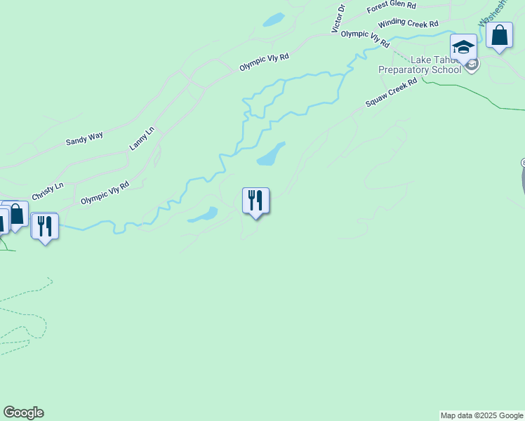 map of restaurants, bars, coffee shops, grocery stores, and more near 340 Squaw Creek Road in Olympic Valley