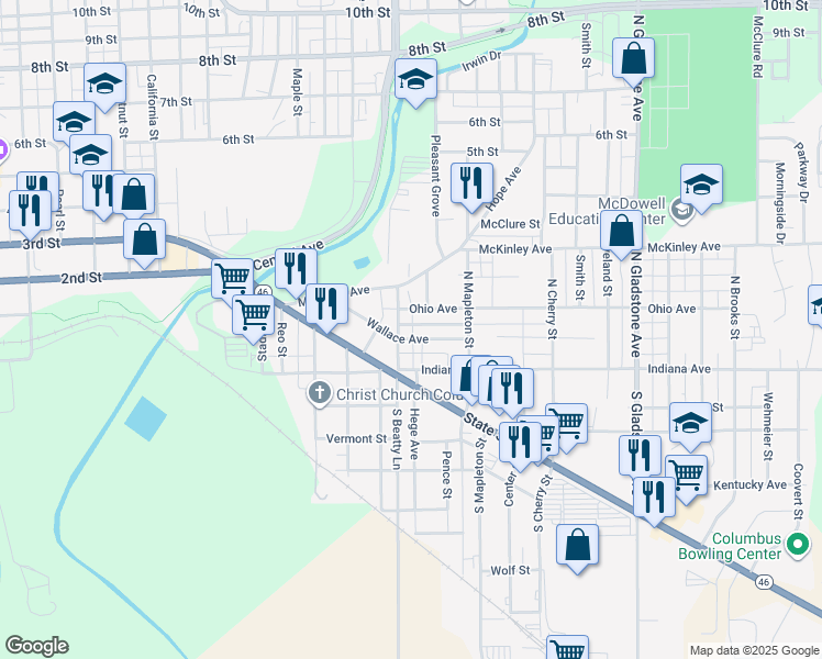 map of restaurants, bars, coffee shops, grocery stores, and more near 1921 Ohio Avenue in Columbus
