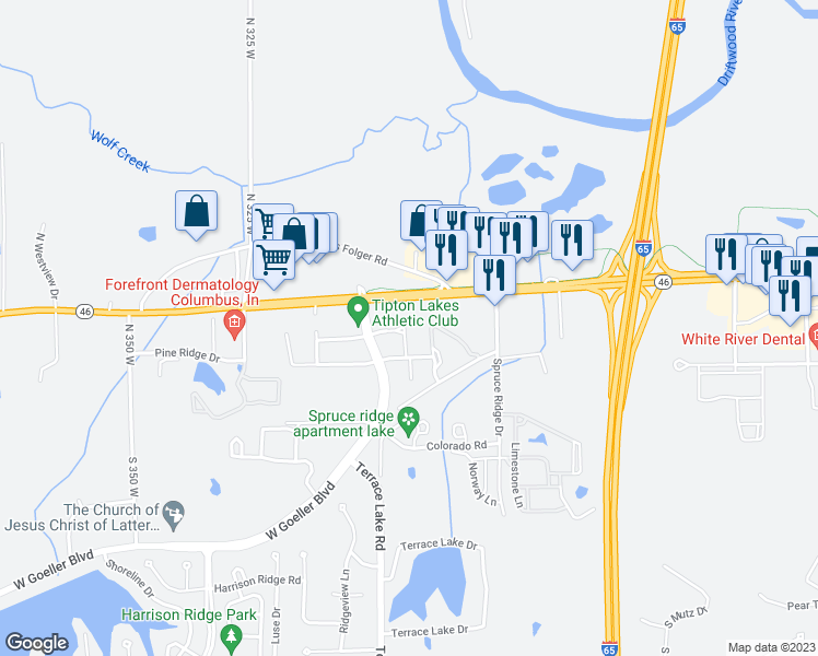 map of restaurants, bars, coffee shops, grocery stores, and more near 3888 Mimosa Dr in Columbus