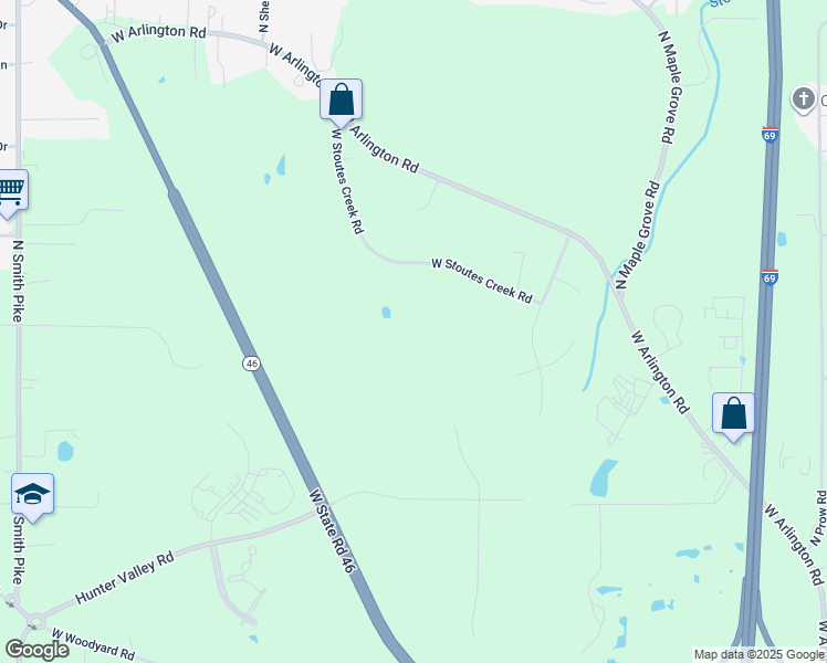 map of restaurants, bars, coffee shops, grocery stores, and more near 3755 West Stoutes Creek Road in Bloomington