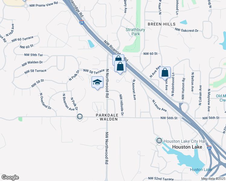 map of restaurants, bars, coffee shops, grocery stores, and more near 4304 Northwest 57th Terrace in Kansas City