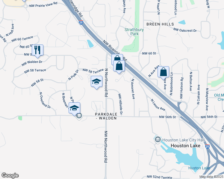 map of restaurants, bars, coffee shops, grocery stores, and more near 4304 Northwest 57th Terrace in Kansas City