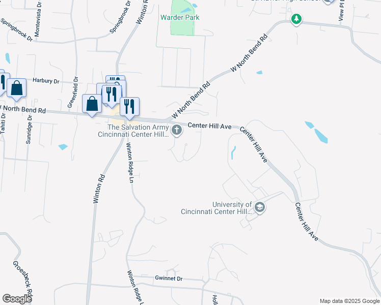 map of restaurants, bars, coffee shops, grocery stores, and more near 6000 Townvista Drive in Cincinnati