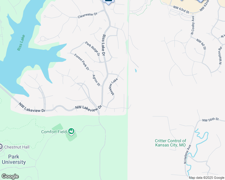 map of restaurants, bars, coffee shops, grocery stores, and more near 5628 Meadow Lake in Parkville