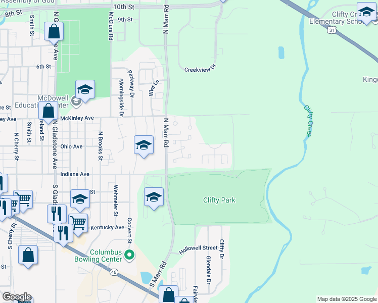 map of restaurants, bars, coffee shops, grocery stores, and more near 3360 South Country Brook Court in Columbus